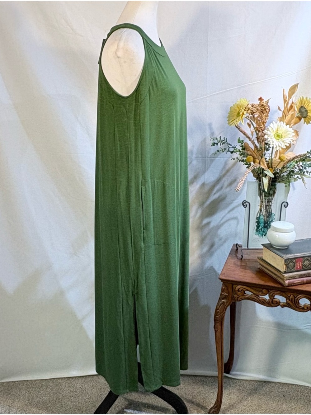 NWT J. Jill Palm Green Sleeveless Maxi Dress Pockets Sz Small Petite💛 - Picture 4 of 11